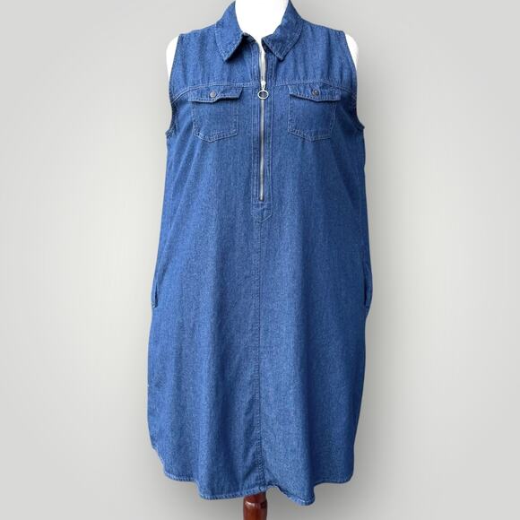 J. GEE Sleeveless Y2K Denim 1/4 Front Zipper w/ Pockets Plus Size, Women’s 2X - Picture 2 of 7